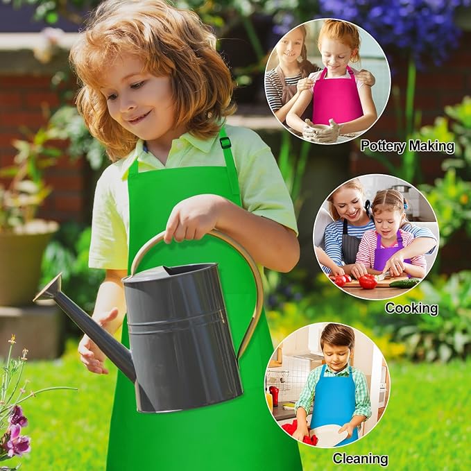 PLULON 6 Pcs Kids Aprons with 2 Pockets Painting Aprons for Kids Aprons Bulk, Paint Apron Adjustable Children Chef Aprons for Girls Boys Painting Baking Cooking Crafting - 6 Colors