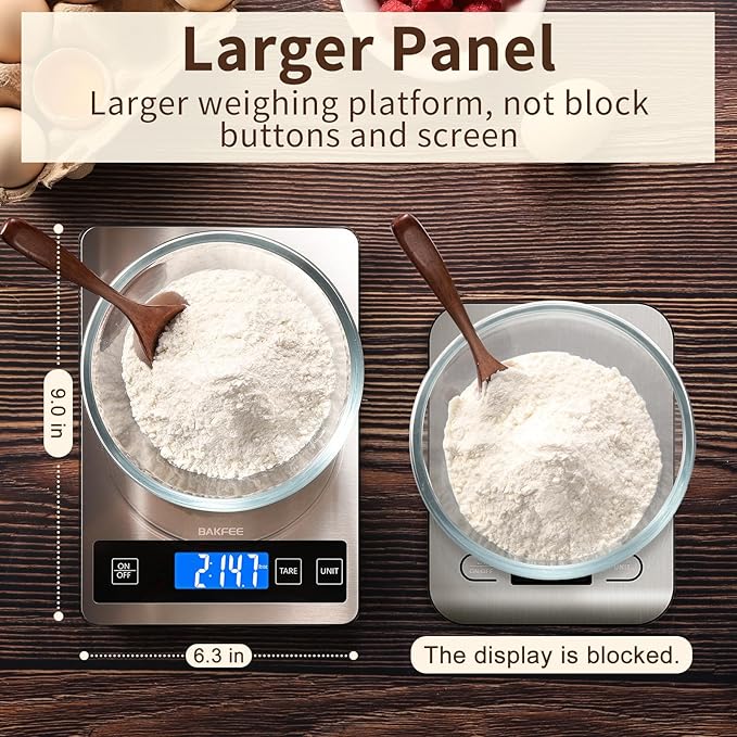 Food Scale, 33lb Digital Kitchen Scale with Stainless Steel & Tempered Glass, USB Rechargeable, 1g/0.05oz Precise Weighing, Splash-Resistant and Sturdy Surface, for Cooking, Baking, Weight Loss