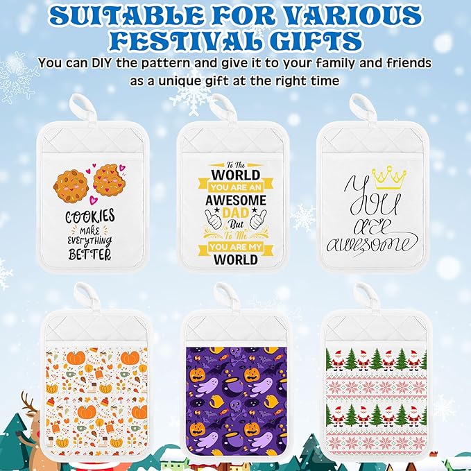 Hoolerry 40 Pieces Pot Holders with Pocket Sublimation 7x9'' Cotton Oven Pot Holders Bulk with Hanging Loops Pads for Kitchen Cook Baking (White)