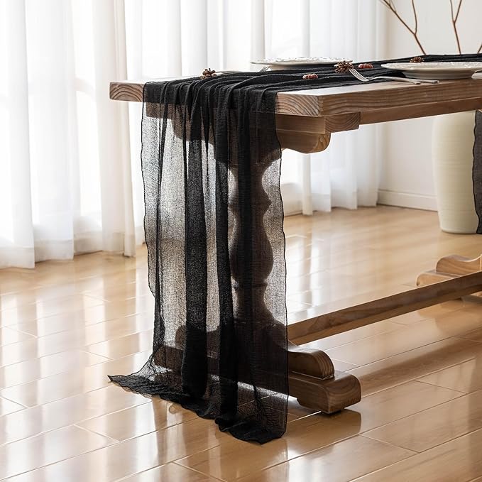 Keketoarrange 3pcs Halloween Table Runner Black Cheesecloth Gauze Rustic Premium Cotton Cheese Cloth Table Runner 120 Inch 10 FT for Wedding Bridal Baby Shower Long Sheer Boho Decorations