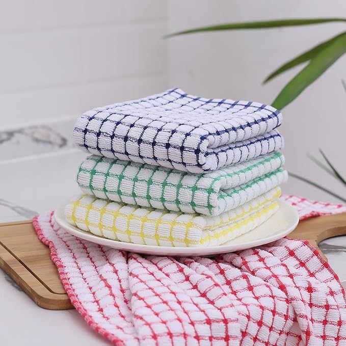 Kitinjoy Cotton 8 Pack Terry Kitchen Towels, 16 x 25 Inches Super Soft and Absorbent Dish Towels, Quick Drying Hand Towels for Kitchen Drying, Green