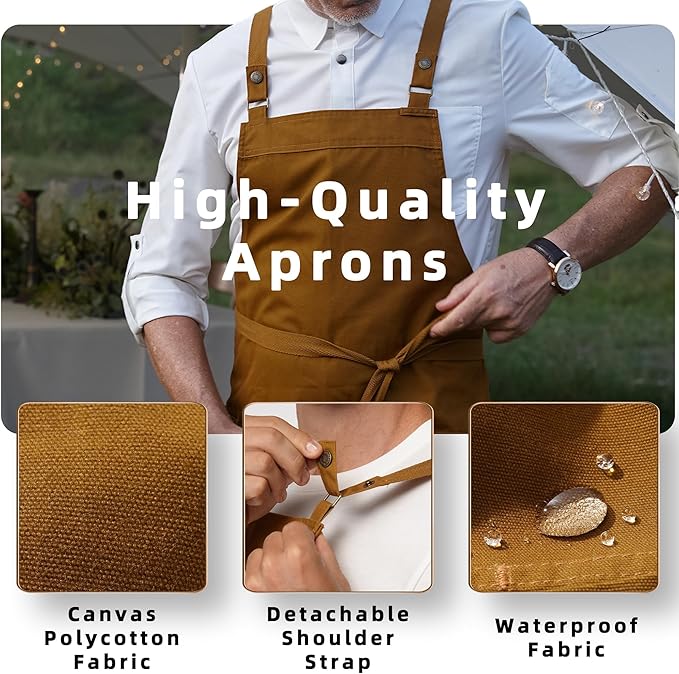 Unisex Kitchen Apron, Cross Strap Apron with 2 Pockets, Durable Waterproof Professional Apron