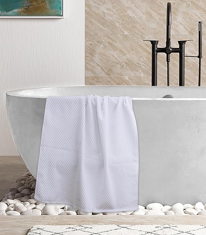 COTTON CRAFT Waffle 6 Piece Towel Set - 100% Cotton - 2 Oversized Luxury Euro Spa Waffle Weave Large Bath Towels, 2 Hand Towels, 2 Washcloths - Absorbent Quick Dry Hotel Bathroom Shower Pool - White