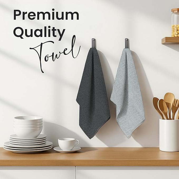 DecorRack 4 Pack 100% Cotton Kitchen Towels, 15" x 25" Absorbent Dish Towels [Premium Quality 400 GSM] Hand Towels for Kitchen, Gray (Pack of 4)