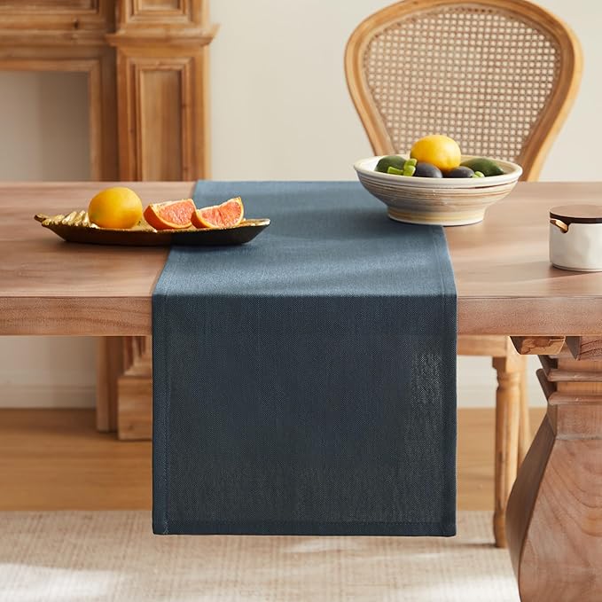 ZeeMart Rustic Cotton Linen Table Runner, 13x72 Inches Navy, Farmhouse Style Navy Blue Table Runners 72 Inches Long, Washable Kitchen Dining Table Decoration for Home Party Decor