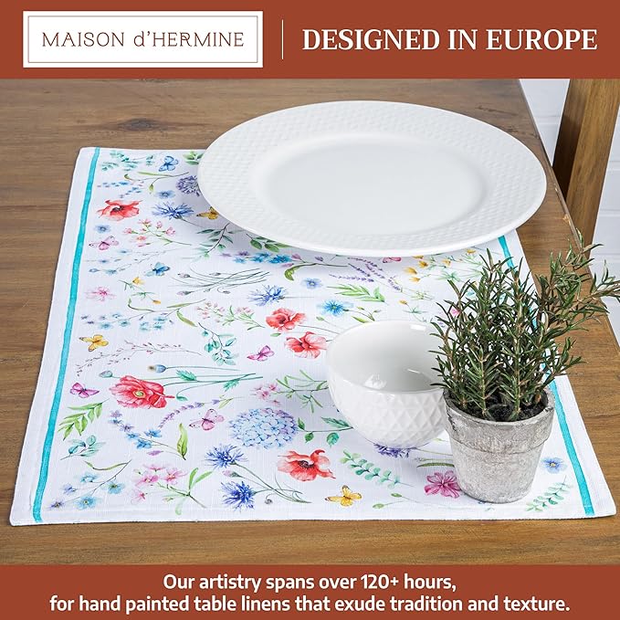Maison d' Hermine Placemats Set of 4 100% Cotton Washable Cloth Place Mats Reusable Table Mats for Kitchen Dining Party Wedding Gifts for Mothers Day Spring/Summer (Just Floral, 13" x 19")