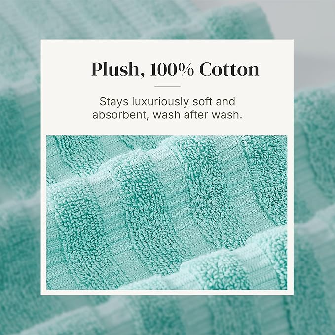 Modern Threads Natural Vine 6-Piece 100% Cotton Towel Set – Yarn Dyed Jacquard – Includes 2 Bath Towels, 2 Hand Towels, 2 Washcloths – Absorbent, Quick Dry, Soft & Durable – Aqua