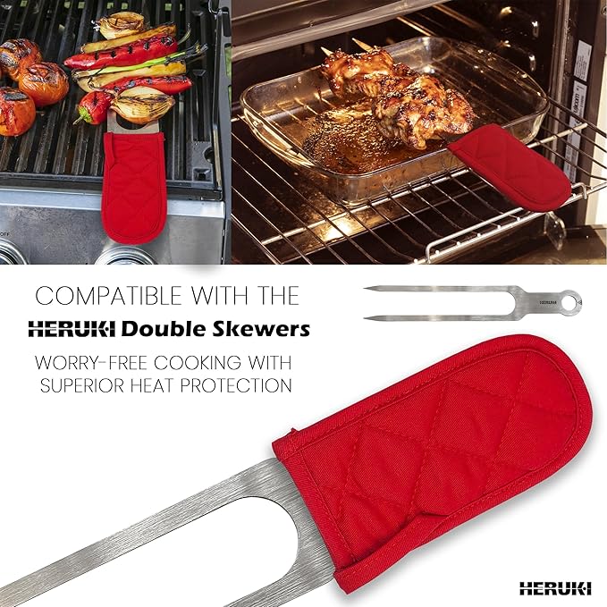 Handle Holders and PotHolders Set, Heat Resistant Quilted Kitchen Accessories, Red, 4-Piece