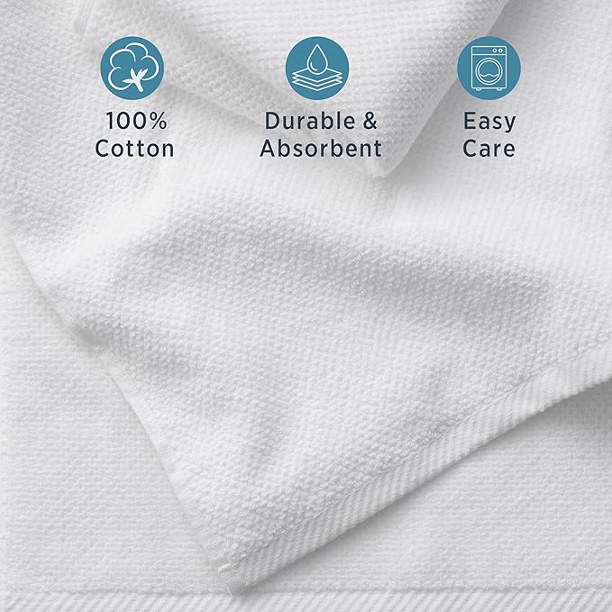 Welhome Franklin Premium 6 Pack Hand Towels Popcorn Textured White Bathroom Towels Hotel & Spa Towels for Bathroom Soft & Absorbent | 600 GSM 100% Cotton Hand Towels