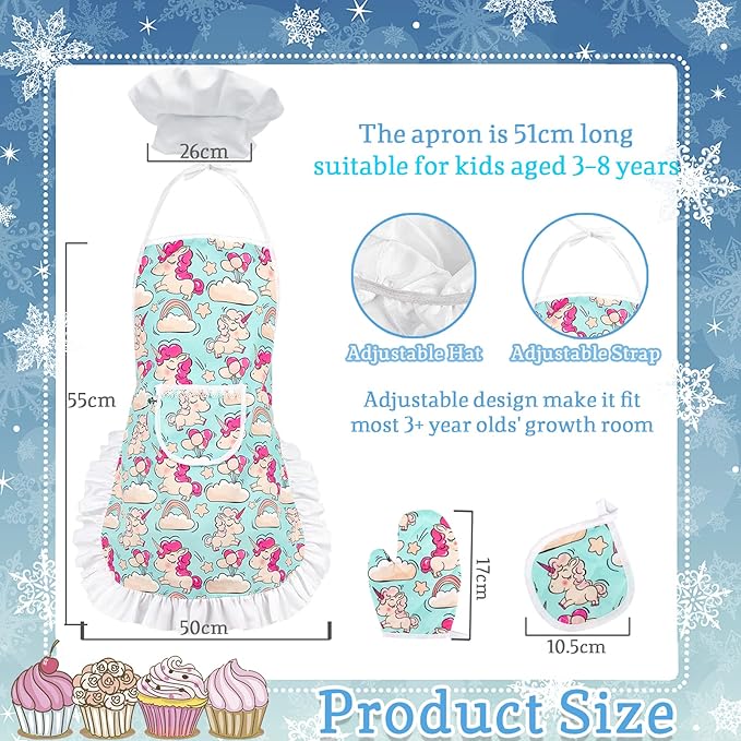 KAEGREEL Kids Baking Chef Set with Unicorn Apron and Mitt, 26pcs Kitchen Toys Kid Cooking Set with Chef Hat Spoons Whisk, Chef Supplies Role Play Gifts for Girls Boys Aged 3 4 5 6 7 8 Years Old