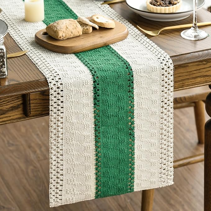 Artoid Mode Dark Green Farmhouse Rustic Table Runner, Seasonal Christmas Holiday Hollow Kitchen Dining Table Decoration for Home Party Decor 12x72 Inch