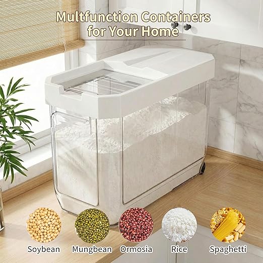 Cetomo 18L*2 Plastic Grains Storage Container, Storage Boxes for Cereal, Rice, Pasta, Beans, Soybean, Storage Containers for Home Kitchen, 18L / 14KG (2 Pack)