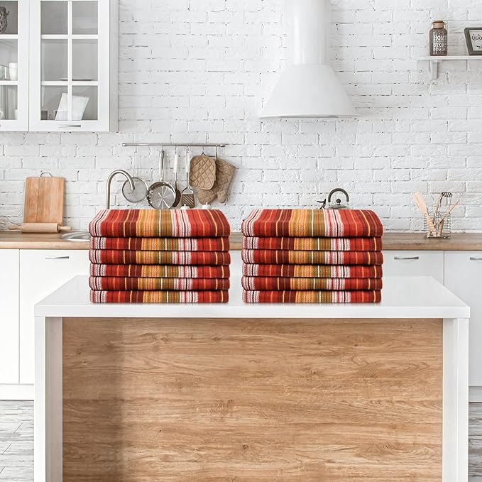 Urban Villa Cloth Napkins Set of 12 (20x20) 100% Cotton Dinner Napkins Cloth Washable Durable Reusable Absorbent Napkins Ideal for Farmhouse Party Hotel Lunch Restaurant Dinner Napkins - Fall Stripes