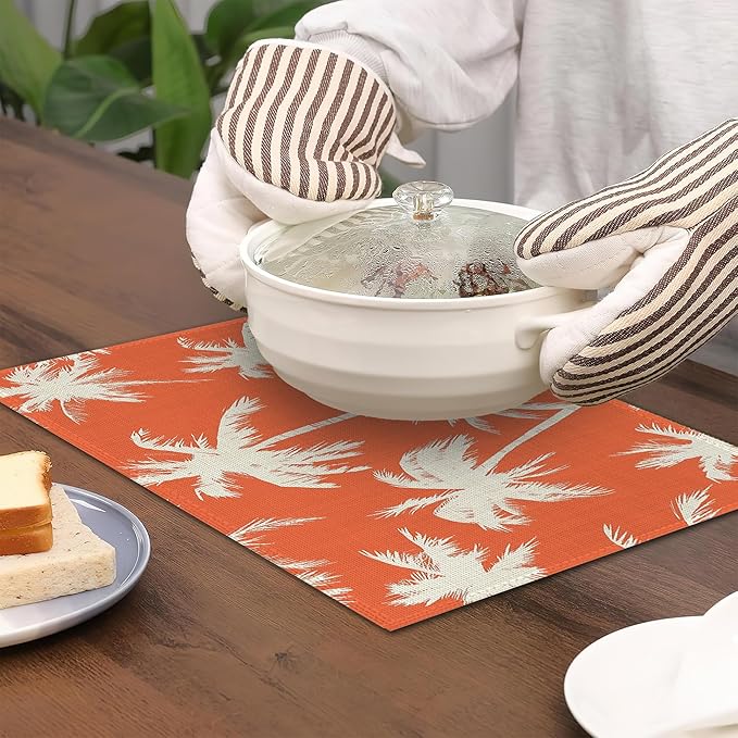 Placemats12x18 Inch,Tropical Tree Placemats,Palm Trees Kitchen Dining Coffee Table Mats Set of 6 for Home Indoor Outdoor Party