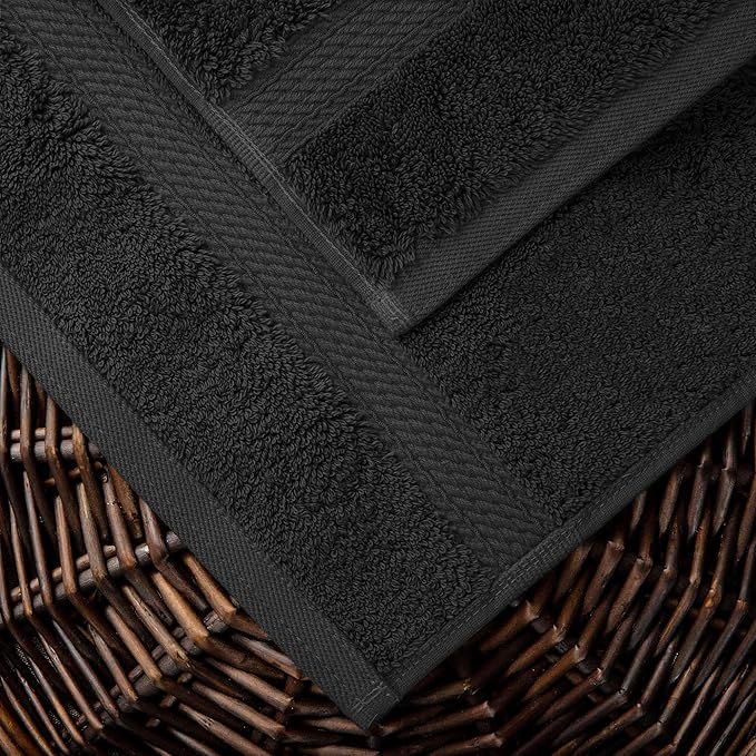 Superior Egyptian Cotton Pile 10 Piece Towel Set, Includes 2 Bath, 4 Hand, 4 Face Towels/ Washcloths, Ultra Soft Luxury Towels, Thick Plush Essentials, Guest Bath, Spa, Hotel Bathroom, Black