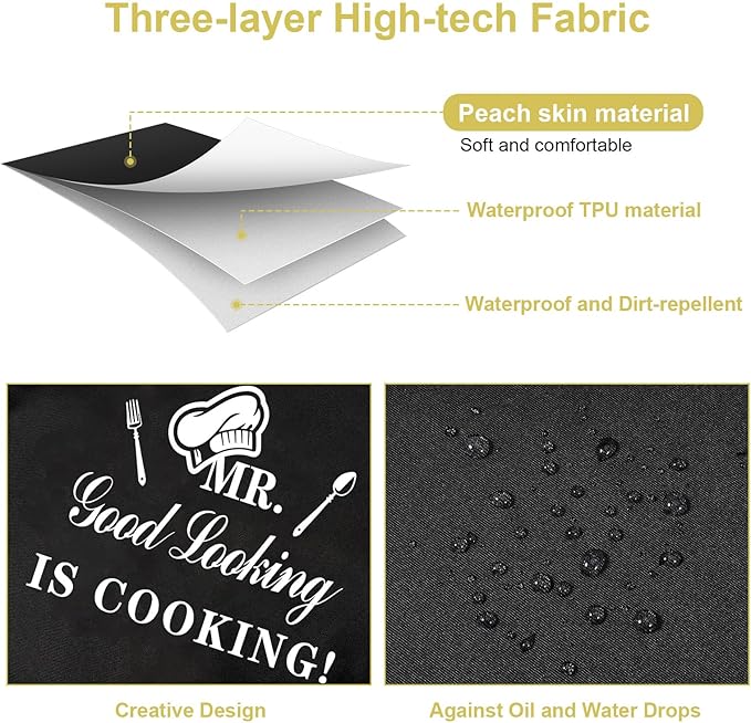 Funny Aprons for Men, MR GOOD LOOKING IS COOKING, Professional Kitchen Cooking Apron Chef Husband Bib Aprons With Double Pocket Adjustable for Father's Day Birthday Gift