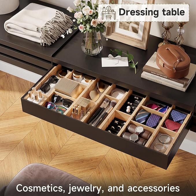 Bamboo Drawer Dividers, Expandable Kitchen Drawer Organizer, Include 8 Dividers, 8 Small Inserts and 8 Medium Inserts for Home, Office, Dressers (Short-8 Dividers)