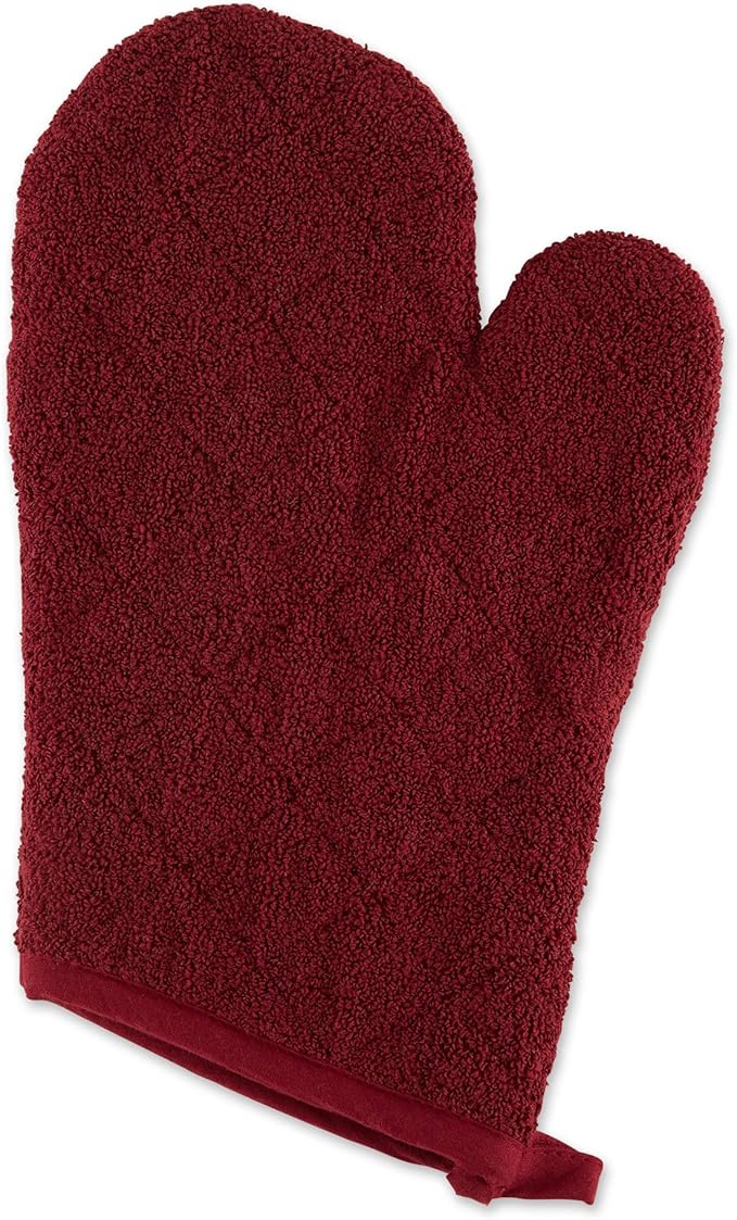 DII Basic Terry Collection 100% Cotton Quilted, Oven Mitt, Wine, 2 Piece