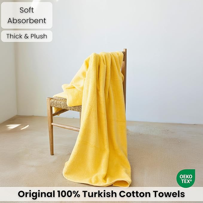 SALBAKOS Luxury 100% Turkish Cotton Bath Sheets 40x80 in Oversized Extra Large Bath Towels Thick Soft Absorbent Turkish Towel for Spa Beach (Pack of 1, Yellow, Jumbo Bath Sheet)