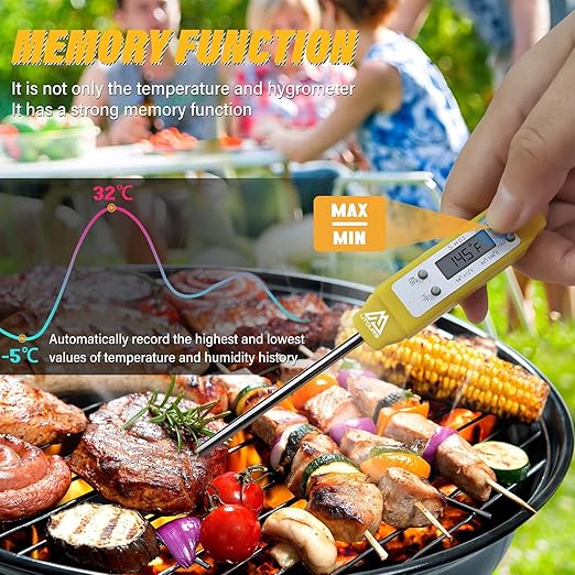 Digital Food Cooking Thermometer, 304 (18/10) Stainless Steel Thermometer Instant Read Meat Thermometer for BBQ Grill Smoker Milk and Water