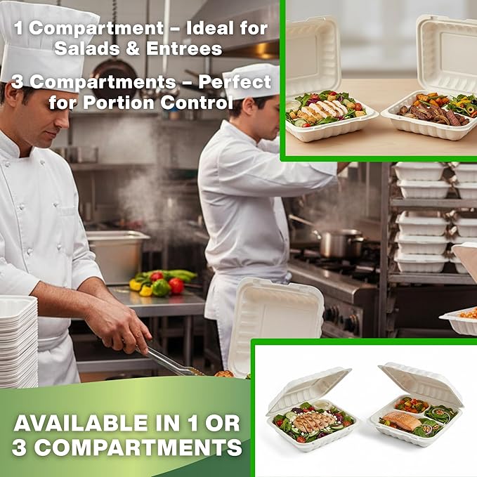 Hinged Take-Out Containers 8″ x 8″ BPA Free, Clamshell To Go Boxes Recyclable, Microwave & Freezer Safe Food Storage Boxes for Restaurants, Catering - Cake Slice Container - White