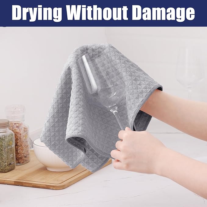 Homaxy Microfiber Waffle Weave Kitchen Towels Set, 16 x 28 Inch and 12 x 12 Inch Ultra Absorbent and Solid Color Dish Towels, 8 Pack, Grey
