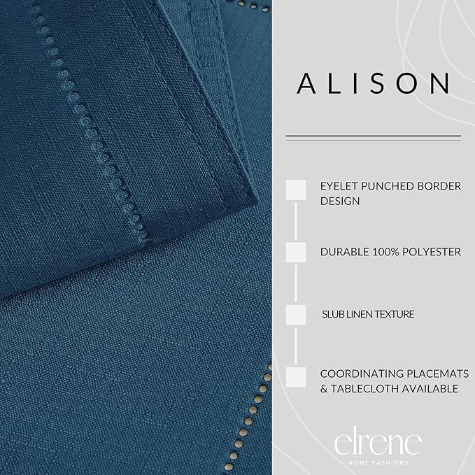 Elrene Home Fashions Alison Eyelet Border Design Cloth Wrinkle Resistant Fabric Dinner Napkin, Set of 4, 17"x17", Copen Blue