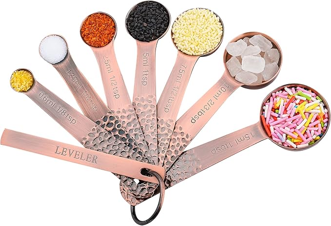 Smithcraft Measuring Cups and Spoons Set 14, Copper Measuring Cups and Spoons Set for Dry & Liquid, Metric & US Stainless Steel 6 Measure Cups and 7 Spoons Set w/Leveler for Kitchen & Baking