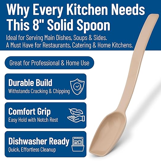 Carlisle FoodService Products Plastic Solid Spoon, 9 Inches, Beige, (Pack of 12)