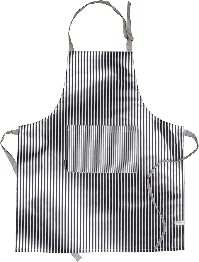 AMOUR INFINI Cotton Aprons for Women with Pockets Adjustable Strap and Waist Ties Printed Reusable Aprons for Baking, Cooking, Gardening (27.5 x 33 Inches - Charcoal)