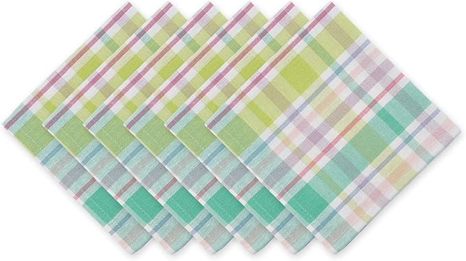 DII Cotton Plaid Napkin Set Machine Washable, 20x20, Spring Time, 6 Count