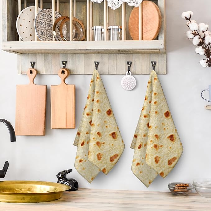 Burritos Tortilla Kitchen Towels Decorative Set of 2, Soft Absorbent Dish Towels Fried Pancake Pita Hand Towels for Kitchen Farmhouse Holiday Home Decorations