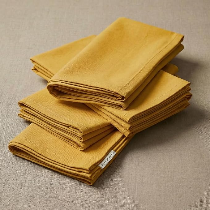 Accent Home 100% Cotton Napkins, Delicate Cloth Napkins for Dinners, Parties and Weddings，18 x 18 Inch Set of 12 - Mustard