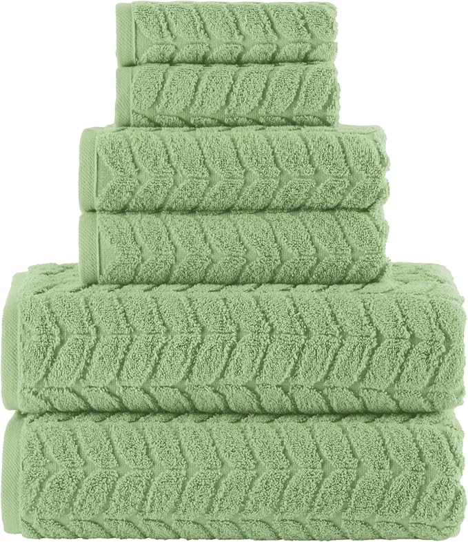 Elegant Comfort Luxury 6-Piece 100% Turkish Cotton Jacquard Braided Textured Premium Hotel Quality Towel Set– Soft and Absorbent, Includes 2 Bath Towels, 2 Hand Towels and 2 Washcloths, Sage