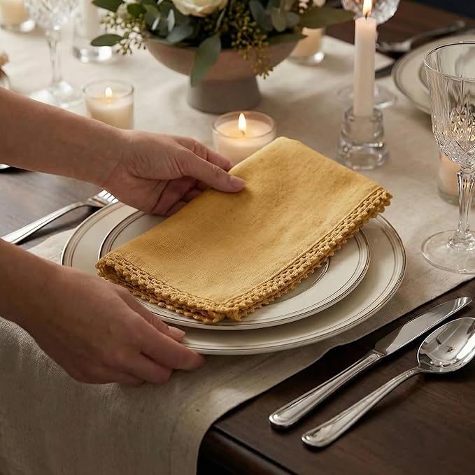 ACCENTHOME Mustard Cloth Napkins Set of 12 18x18 inch Cotton Dinner Napkins - Washable Soft Premium Hotel Quality Reusable Napkins Perfect Table Napkins for Family Dinners, Weddings & Everyday Use