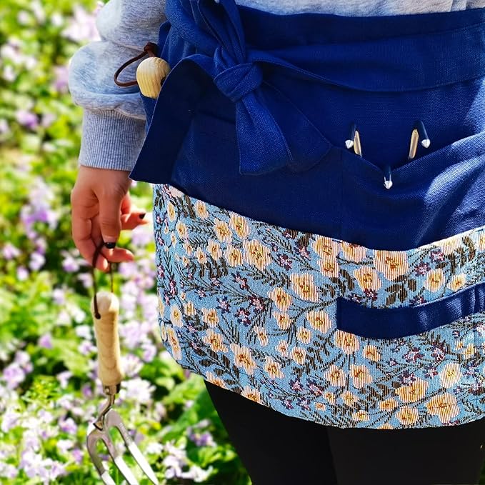 Garden Apron for Woman, Serve Apron Cute, Flora Half Apron with 8 Pockets, Valentines Gift for Mom Wife Girlfriend