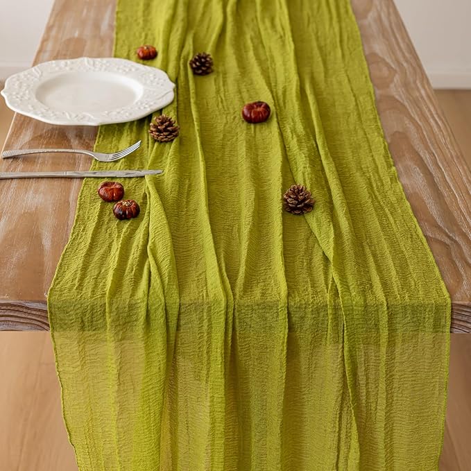 Keketoarrange 6pcs Moss Green Cheesecloth Table Runner Gauze 120 Inch 10 FT Rustic Boho Cheese Cloth Runner for Wedding Baby Shower Bridal Shower Birthday Party Long Sheer Home Decorations