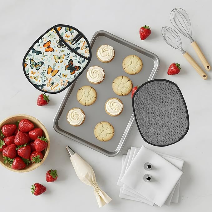 Butterfly Silicone Pot Holders Set of 2, Heat Resistant up to 500°F, Non-Slip Kitchen Hot Pads with Pocket and Soft Quilted Cotton Lining for Baking, Cooking and Hot Pots