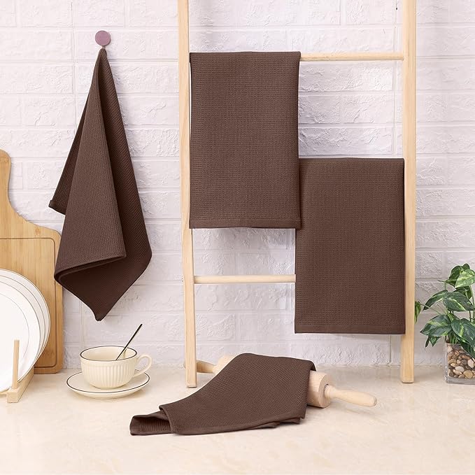 Homaxy 100% Cotton Waffle Weave Kitchen Towels - 4 Pack Soft and Absorbent Dish Towels - 16 x 26 Inches Quick Dry Hand Towels - Coffee