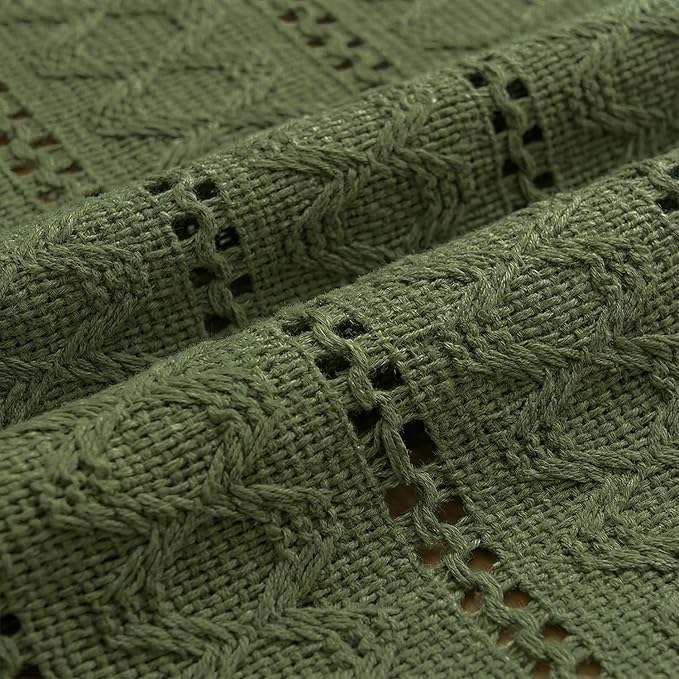 Artoid Mode Army Green Farmhouse Woven Rustic Hollow Table Runner, Seasonal Holiday Hollow Kitchen Dining Table Decoration for Home Party Decor 12x72 Inch
