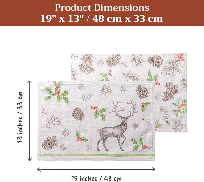 Maison d' Hermine Placemats Set of 4 100% Cotton Washable Cloth Place Mats, Reusable Table Mats for Thanksgiving Christmas Decorations Kitchen Dining Party Wedding (Christmas Dew, 13" x 19")