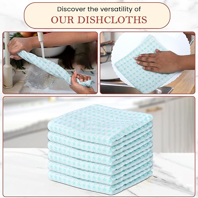 Vintage Vista 100% Cotton Dish Cloths (Pack of 6) - Dish Rags for Washing Dishes - Reusable & Highly Absorbent Kitchen Towels - Kitchen Rags fo Easter - (12" x 12" - Lemon Green Honeycomb)