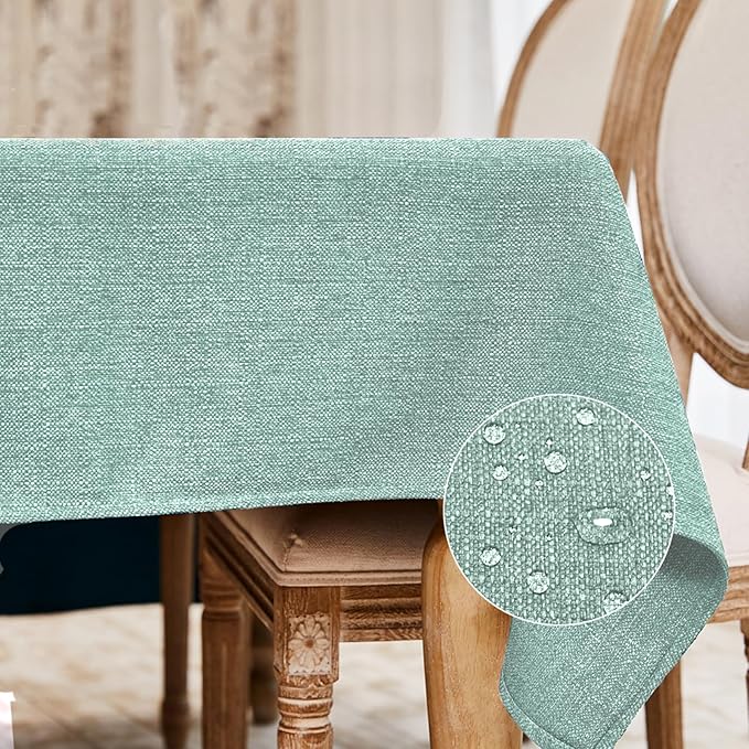 BALCONY & FALCON Rectangle Tablecloth Washable Wrinkle Resistant and Water Proof Table Cloth Decorative Linen Fabric Tablecloths for Easter Dinner Party Kitchen Wedding Outdoor (Celadon Green, 55x95)