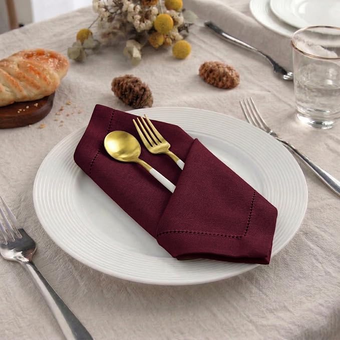 Palisa Burgundy Cotton Napkins Set of 4 | Premium Hemstitch Detailing Cloth Dinner Napkins 18x18 Inch | Soft Washable & Reusable Table Napkins for Everyday Use Weddings Parties Restaurants & Hotels