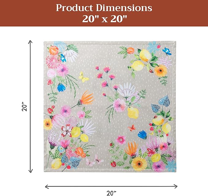 Maison d' Hermine Cloth Napkins Set of 4 100% Cotton Everyday Reusable Square Napkins Cloth Washable Dinner Wedding Restaurant Gifts for Mothers Day Spring/Summer (Jardin D'Ete - Fog, 20" x 20")