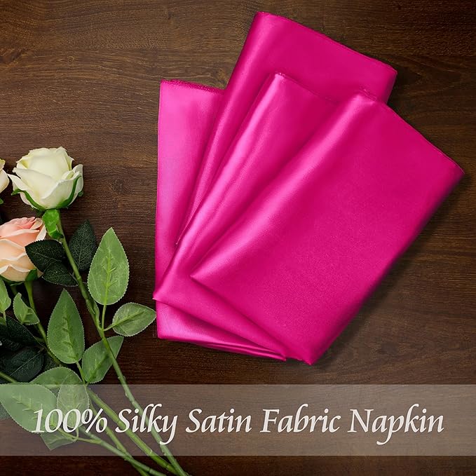 Manyshofu 60 Pieces Hot Pink Satin Napkins - 20x20 Inches Cloth Napkins, Square Satin Fabric Napkin Set - Soft & Reusable Table Napkin for Wedding Dinner Party Lunch