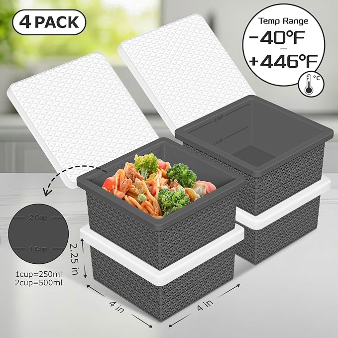 Silicone Freezer Molds for Soup Cube - 2-Cup Freezer Storage Container Tray with Lid,4 Pack Stackable Ice Cube Trays for Portion Control,Food Storage Meal Prep,Oven & Dishwasher Safe