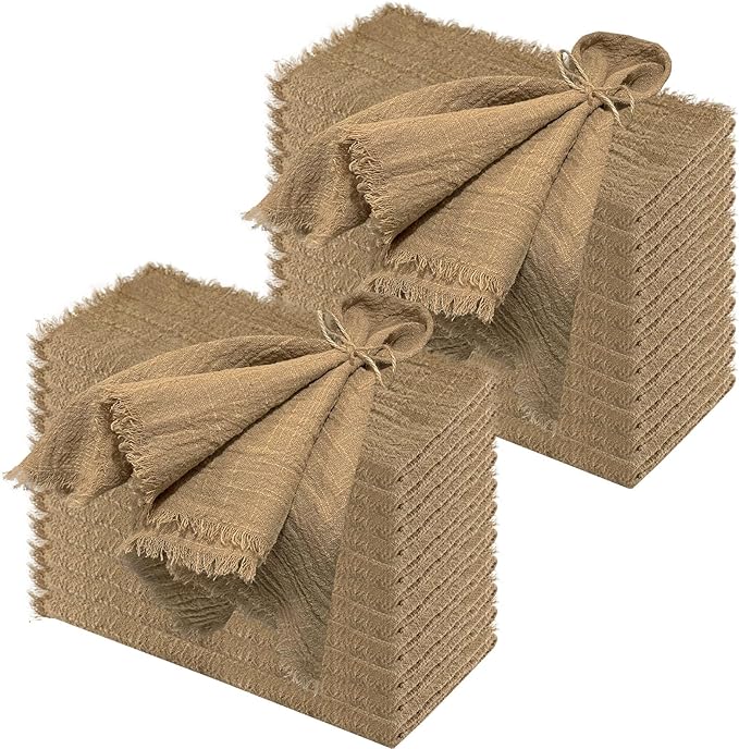 24Pack Coffee Cloth Napkins 17x17Inch Coffee Napkins Cloth with Fringe Soft Cotton Cloth Napkins Washable Rustic Dinner Napkins Cloth for Wedding Party Dinner Table
