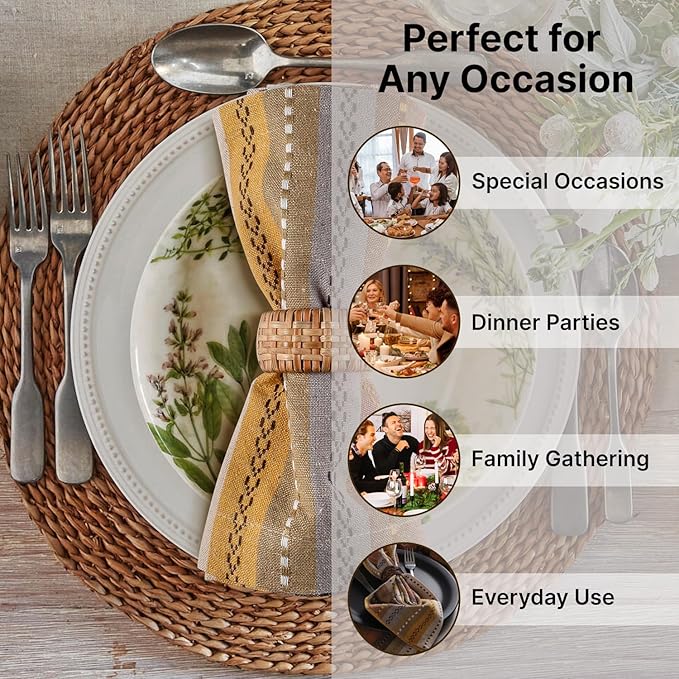 LFH Home Cotton Rich Cloth Salsa Napkin Set of 12 Washable Soft Durable Striped Napkins for Dining Wedding Daily Use Reusable Eco-Friendly Fabric Napkins (18x18)-Natural Thanks Giving