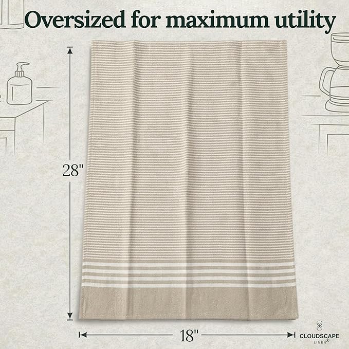 CLOUDSCAPE Kitchen Towels 12 Set 18”x28” Cotton Blended Hand Towels with Hanging Loop - Quick-Drying Dish Towels for Kitchen Essentials, Highly Absorbent, Dish Cloths Set for Washing Dishes - Beige